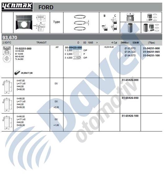 YENMAK 91-09420-000 Segman Std (93.37mm) Transit 2.5td V5 Van 100ps  ####
